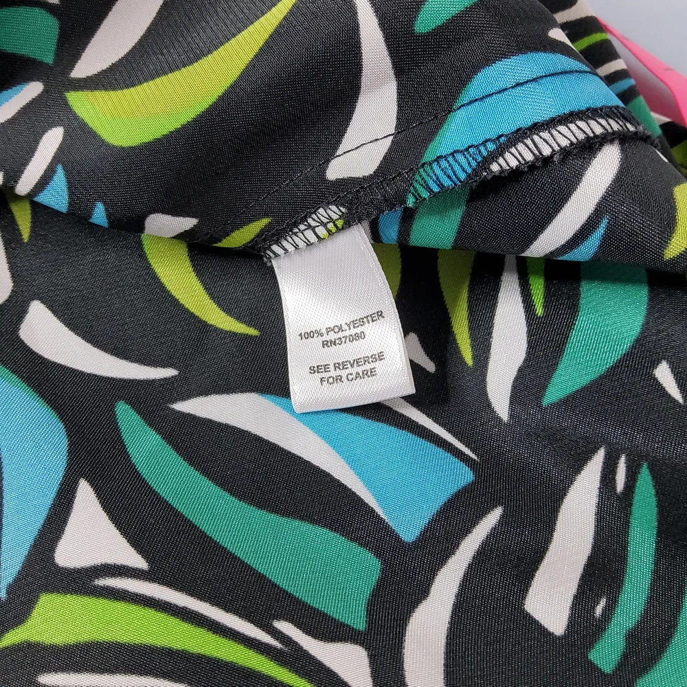 Cato Leaf-Print Flutter Sleeve Top in Teal, Lime & Black 14/16W - Picture 5 of 6